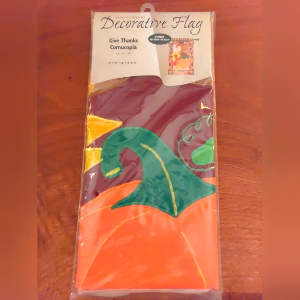Evergreen Give Thanks‎ Cornucopia Garden House Flag NEW 29" x 43"